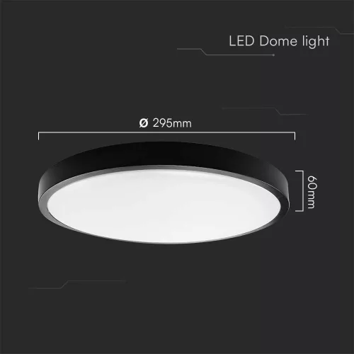 baiei lampă LED de tavan rotund, 24w, 3000K, alb cald, 2500lm, 120°, negru, CRI>80, IP44, V-TAC, 76361
