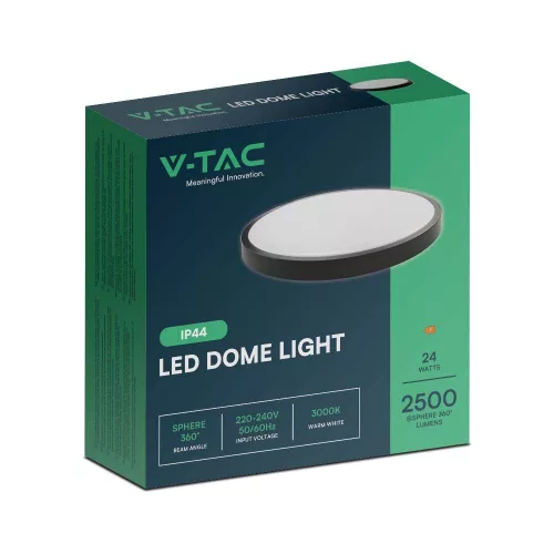 baiei lampă LED de tavan rotund, 24w, 3000K, alb cald, 2500lm, 120°, negru, CRI>80, IP44, V-TAC, 76361