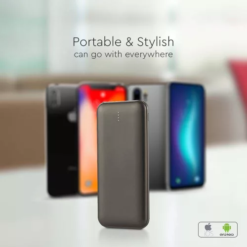 Hordozható LED kijelzős power bank, 10w, szürke, V-TAC, 23037