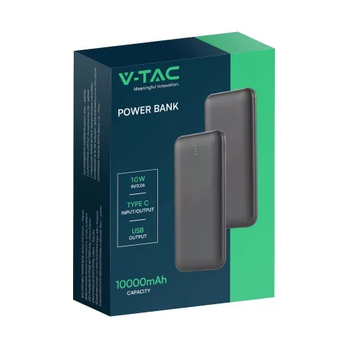 Hordozható LED kijelzős power bank, 10w, szürke, V-TAC, 23037