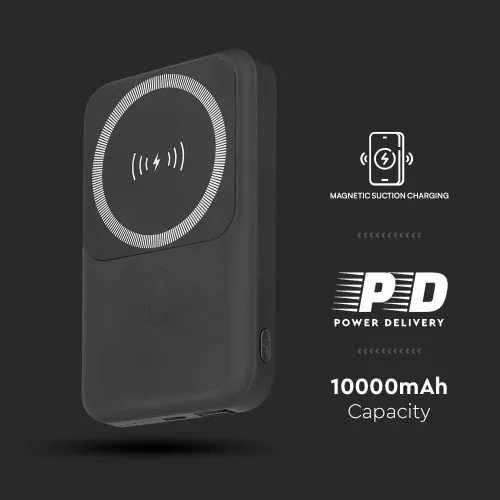 Vezeték nélküli mágneses power bank, 20w, fekete, V-TAC, 23038