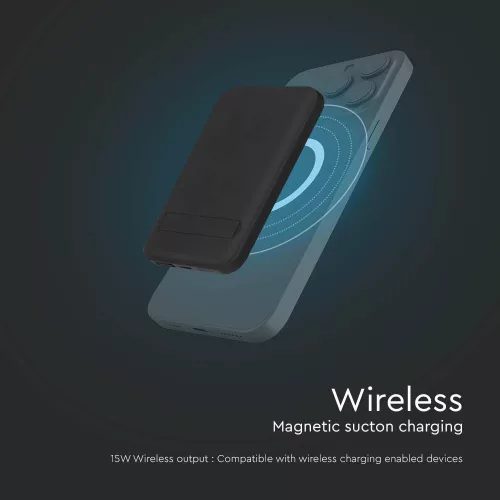 Vezeték nélküli mágneses power bank, 20w, fekete, V-TAC, 23038