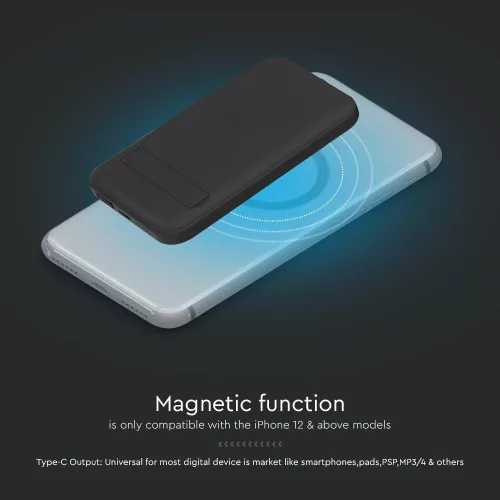 Vezeték nélküli mágneses power bank, 20w, fekete, V-TAC, 23038