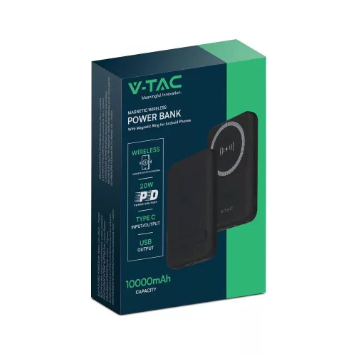 Vezeték nélküli mágneses power bank, 20w, fekete, V-TAC, 23038