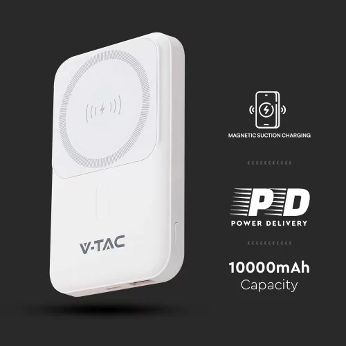 Vezeték nélküli mágneses power bank, 20w, fehér, V-TAC, 23039