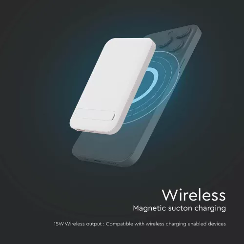 Vezeték nélküli mágneses power bank, 20w, fehér, V-TAC, 23039