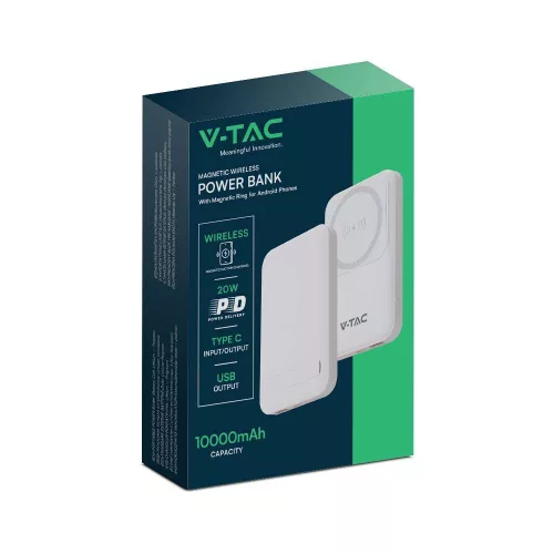 Vezeték nélküli mágneses power bank, 20w, fehér, V-TAC, 23039