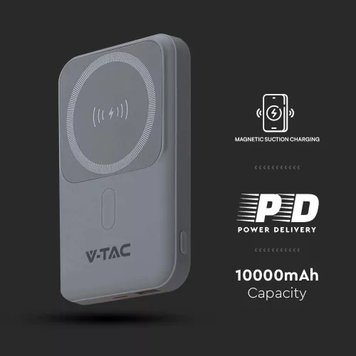 Vezeték nélküli mágneses power bank, 20w, szürke, V-TAC, 23040