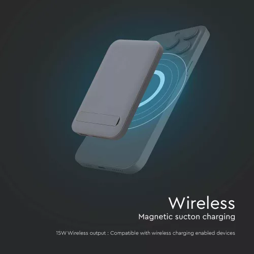 Vezeték nélküli mágneses power bank, 20w, szürke, V-TAC, 23040