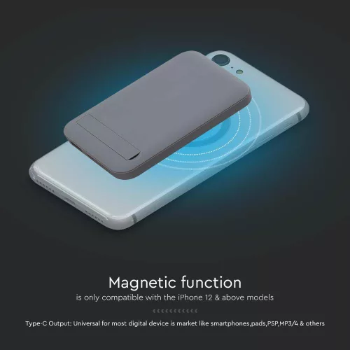 Vezeték nélküli mágneses power bank, 20w, szürke, V-TAC, 23040