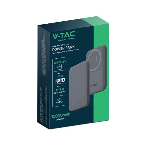 Vezeték nélküli mágneses power bank, 20w, szürke, V-TAC, 23040