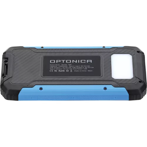 Power bank 10000mah 3.7v napelemes: 1.2w fekete+kék LED: 2w, fekete/kék, Optonica, 7691
