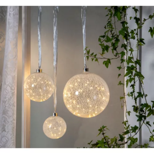 decorațiune LED, ornament pentru brad de Crăciun, interior, 10 cm, 15 buc LED, alb cald, argintiu, cu baterii, EGLO
