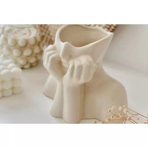 Elegáns krémszínű kerámia váza, 19 x 11 x 16 cm | 100% kerámia