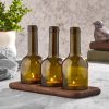 Elegáns fa gyertyatartó szett (3 db) üvegpalackokkal, 11 x 28 x 20 cm | 100% természetes fa, mosogatógépben mosható üveg | Tökéletes otthoni dekorációhoz