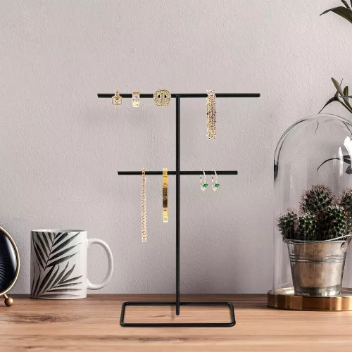 Elegáns fekete fém ékszertartó rendszer, 15 cm átm