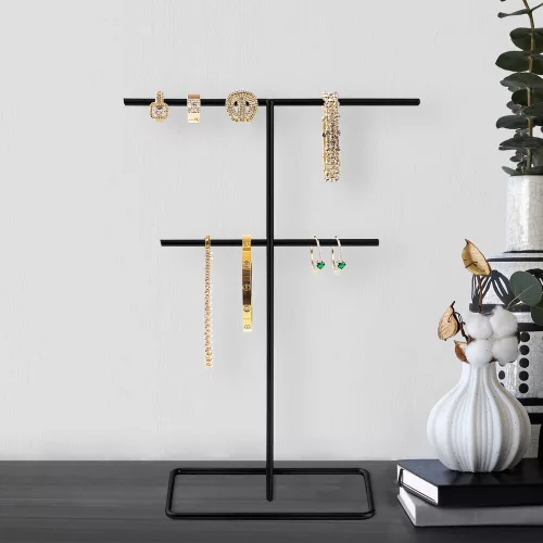 Elegáns fekete fém ékszertartó rendszer, 15 cm átm