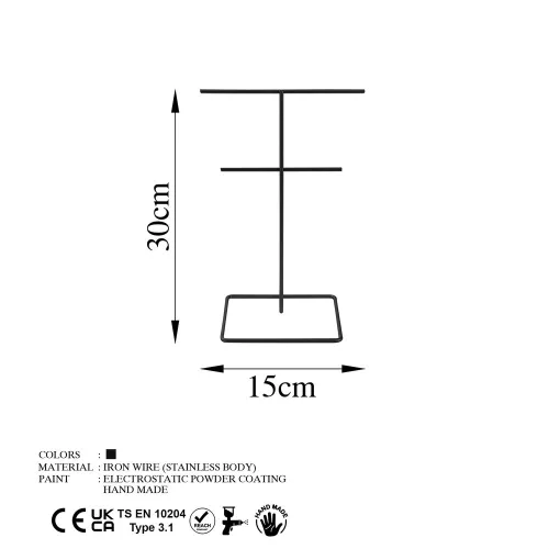 Elegáns fekete fém ékszertartó rendszer, 15 cm átm