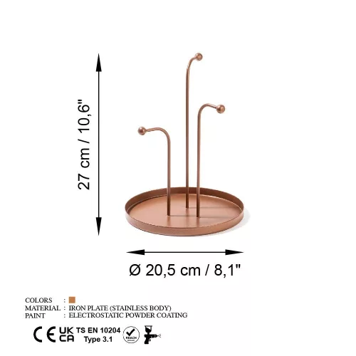 Dekoratív réz fém tartozék, 20,5 cm átmérő