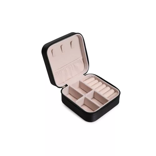 Elegáns fekete PU bőr ékszerdoboz, 10x10x5,5 cm