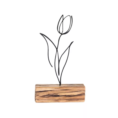 Elegáns fekete dísztárgy, 100% fém és fa, 17x30x3,5 cm