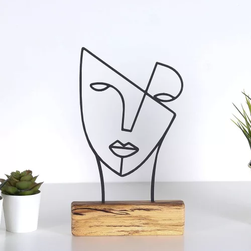 Elegáns fekete dísztárgy, 100% fém és fa, 17x30x3,5 cm