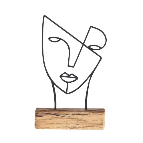 Elegáns fekete dísztárgy, 100% fém és fa, 17x30x3,5 cm