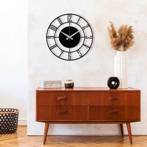 Elegant negru metal ceas de perete, 48 cm | 100% metal, 1,2 mm