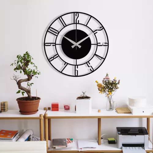 Elegant negru metal ceas de perete, 48 cm | 100% metal, 1,2 mm