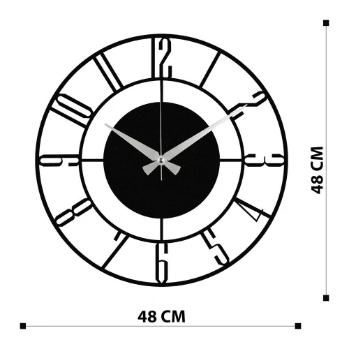 Elegant negru metal ceas de perete, 48 cm | 100% metal, 1,2 mm