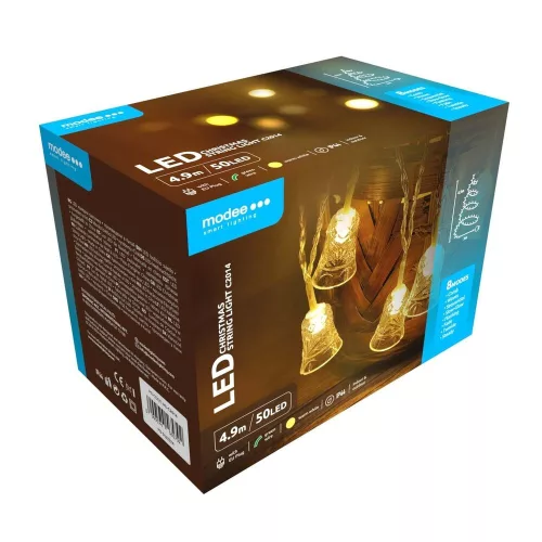 Modee Karácsonyi LED Füzér Plastic Adapteres C2014 (50LED/4,9m/10cm) warm