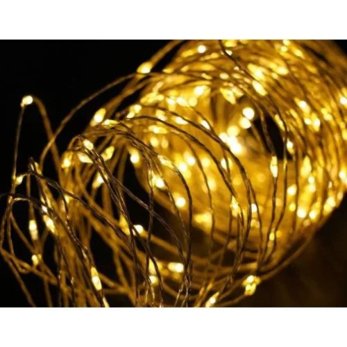 Led fényfüzér , beltéri , meleg fehér , rézszálás , elemes ,100 LED , 5 m  , IP20 , Modee