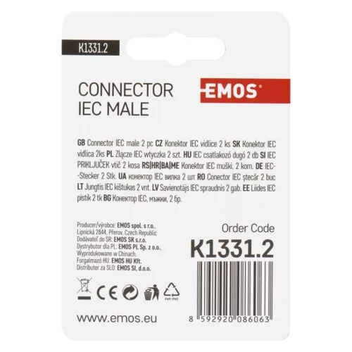 EMOS IEC csatlakozó egyenes A203R 2db/bliszter, K1331.2