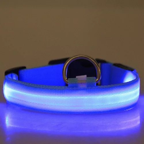 LED-es kutyanyakörv , állítható , elemes , vízálló , 30cm , S-es , kék
