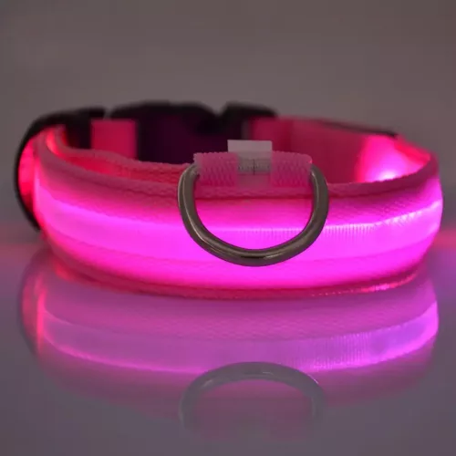 LED-es kutyanyakörv , állítható , elemes , vízálló , 30cm , S-es , pink