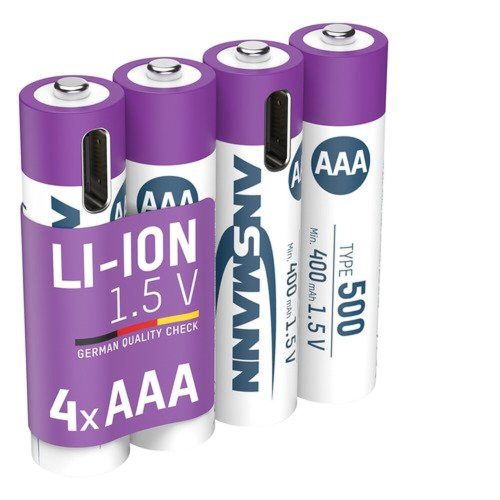 AAA Újratölthető elem - 1,5 V / 500-as típus (min. 400 mAh) / 0,74 Wh - USB C típusú töltőcsatlakozóval