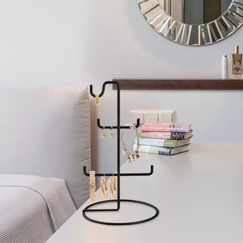Elegáns fekete fém ékszerállvány, 15 cm átmérő x 27 cm magasság | 100% tartós fém | Tökéletes nyakláncok és kiegészítők bemutatására