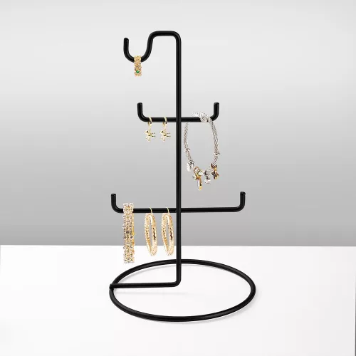 Elegáns fekete fém ékszerállvány, 15 cm átmérő x 27 cm magasság | 100% tartós fém | Tökéletes nyakláncok és kiegészítők bemutatására