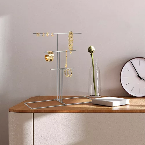 Stílusos króm ékszerállvány rendszerező, 40 x 41 x 15 cm | 100% fém, könnyű, 0,43 kg | Tökéletes az elegáns tároláshoz és megjelenítéshez