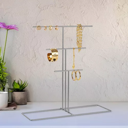 Stílusos króm ékszerállvány rendszerező, 40 x 41 x 15 cm | 100% fém, könnyű, 0,43 kg | Tökéletes az elegáns tároláshoz és megjelenítéshez
