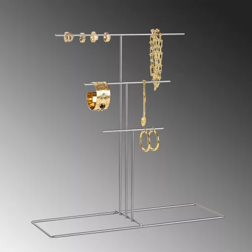 Stílusos króm ékszerállvány rendszerező, 40 x 41 x 15 cm | 100% fém, könnyű, 0,43 kg | Tökéletes az elegáns tároláshoz és megjelenítéshez