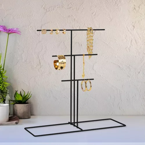 Elegáns fekete fém ékszerállvány, 40 x 41 x 15 cm | 100% tartós fém | Tökéletes nyakláncok, fülbevalók és kiegészítők rendezésére