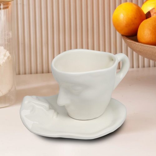 Elegáns fehér kerámia bögrekészlet (2 db) csészealjjal, 15 cm | 100% kerámia, tökéletes a kávé és tea szerelmeseinek | Stílusos és funkcionális dizájn
