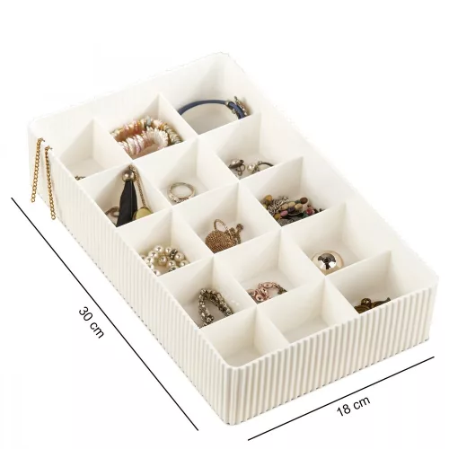 Elegáns ekrü ékszerdoboz, 30 x 18 x 6,5 cm | Tartós 100% polipropilén biztonságos műanyag zárral | Tökéletes kincsei rendszerezéséhez