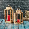 Elegáns fa gyertyatartó lámpák (2 db) - natúr kivitelben, 30 cm és 25 cm | Tökéletes lakberendezéshez és környezeti világításhoz | Stílusos és funkcionális dizájn