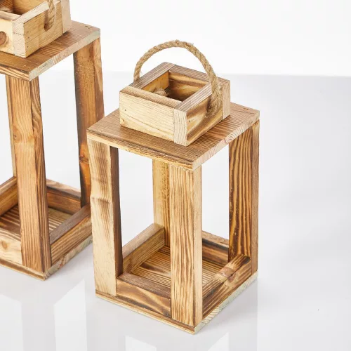 Elegáns fa gyertyatartó lámpák (2 db) - natúr kivitelben, 30 cm és 25 cm | Tökéletes lakberendezéshez és környezeti világításhoz | Stílusos és funkcionális dizájn