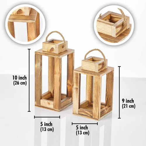 Elegáns fa gyertyatartó lámpák (2 db) - natúr kivitelben, 30 cm és 25 cm | Tökéletes lakberendezéshez és környezeti világításhoz | Stílusos és funkcionális dizájn