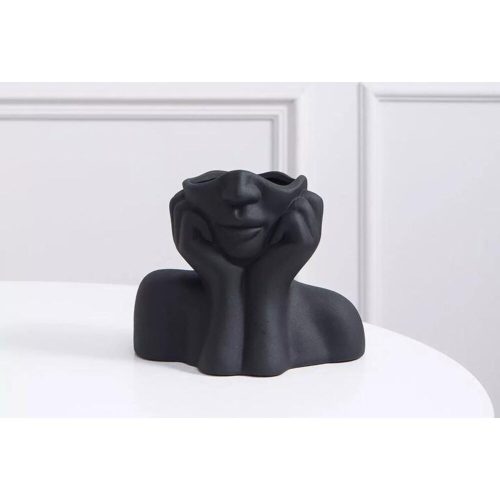Elegáns fekete kerámia váza, 19 x 11 x 16 cm | 100% kerámia, tökéletes lakberendezéshez és virágdíszekhez | Stílusos és modern dizájn