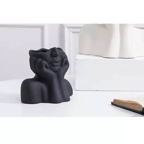 Elegáns fekete kerámia váza, 19 x 11 x 16 cm | 100% kerámia, tökéletes lakberendezéshez és virágdíszekhez | Stílusos és modern dizájn