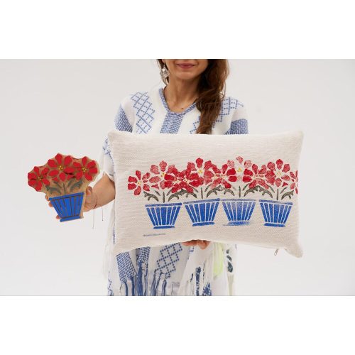 Kézzel készített zsenília párna, krémszínű, 40 x 60 cm | 100% szálas töltelék | Puha és stílusos dekor nappali, hálószoba és irodahelyiségekbe